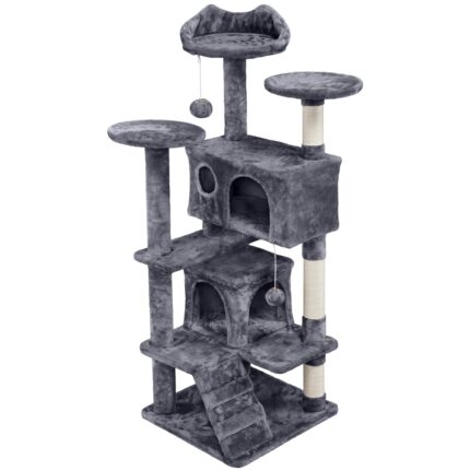 Costoffs Cat Tree 54in/70in/62in Cat Tower Condo with 2 Condos & 2 Dangling Balls & 3 Scratching Posts Perfect Gift for Cats Large Cat House Halloween Cat Furniture for Kittens & Cats, Christmas Gift