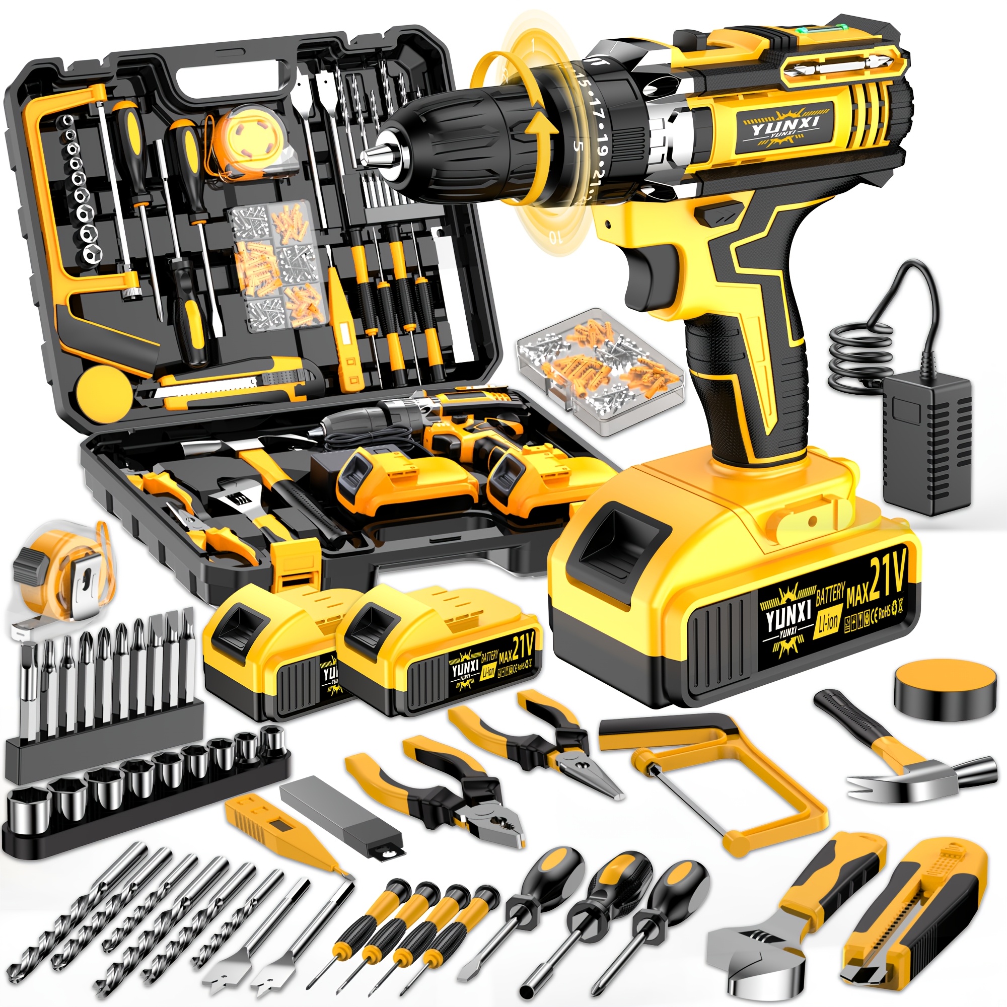 21V Household Multifunctional Cordless Drill, Tool Box Set, Power Tool, Equipped with High-capacity Battery And Fast Charger, Drill Bit, Toolbox (optional). Suitable for Gardening, Home Decoration, Outdoor Maintenance, And DIY Handmade Production. - Image 2