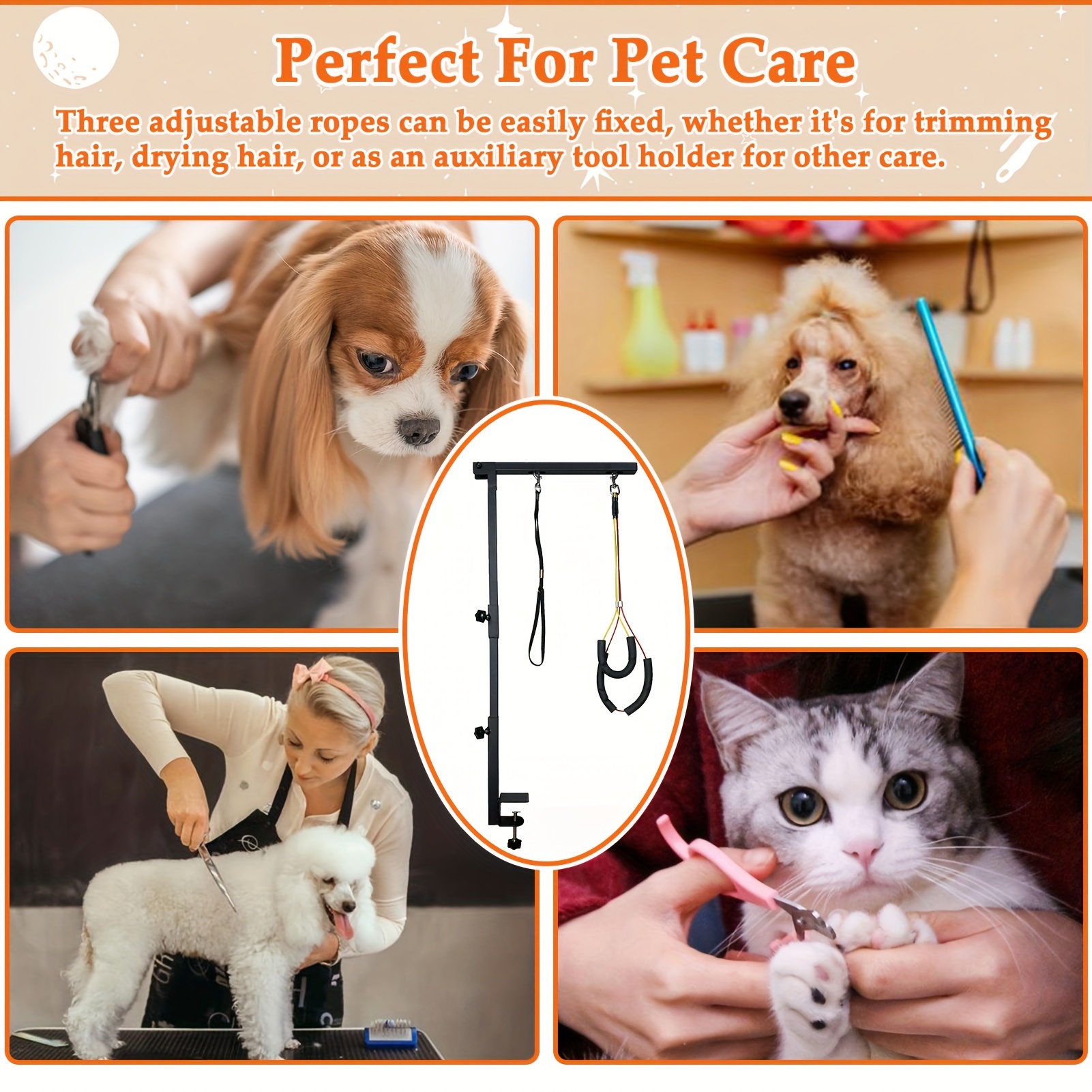Adjustable 36" Dog Grooming Arm with Clamp - Sturdy Iron, No-Sit Haunch Holder, Three-Section Design for Medium, Small Dogs & Cats, Includes Colorful Ropes for Easy Positioning, Pet Grooming - Image 7