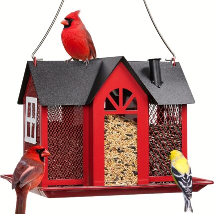 Kingsyard Bird Feeder House for Outside, Metal Mesh Wild Bird Feeder with Triple Feeders for Finch Cardinal Chickadee, Large Capacity, Weatherproof And Durable, Black Friday Items, Outdoor Decor, Christmas Gift for Bird Lovers