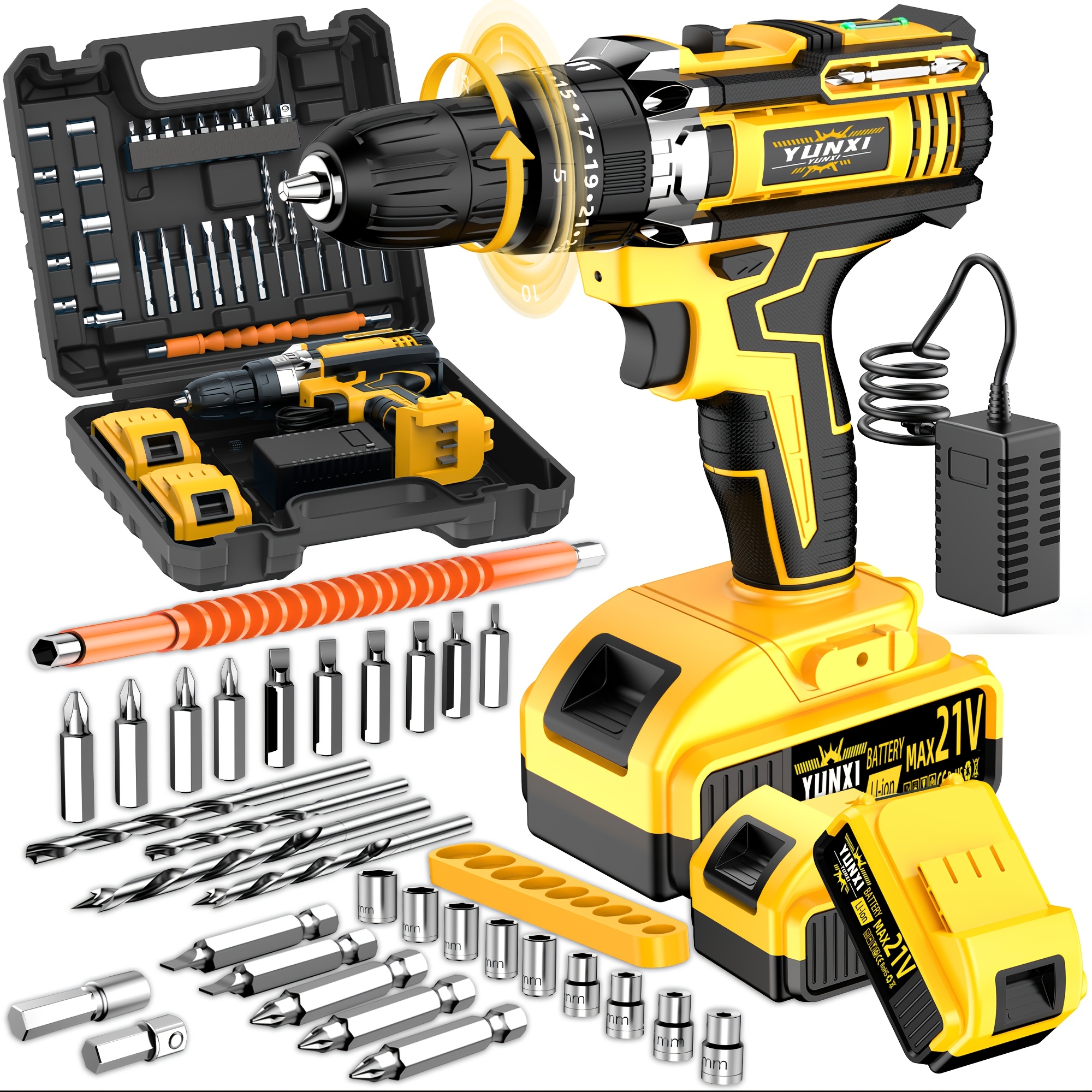 21V Household Multifunctional Cordless Drill, Tool Box Set, Power Tool, Equipped with High-capacity Battery And Fast Charger, Drill Bit, Toolbox (optional). Suitable for Gardening, Home Decoration, Outdoor Maintenance, And DIY Handmade Production. - Image 4