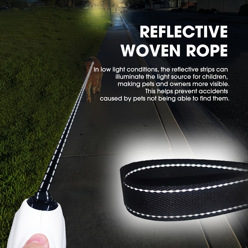 33ft Retractable Dog Leash with Reflective Strips, 360° Tangle-Free, One-Button Control & Sturdiness Nylon Material, Long Leash Retractable with Poop Bag Holder for Medium Large Dogs - Image 9