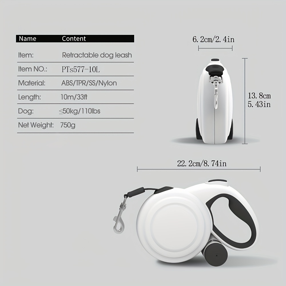 33ft Retractable Dog Leash with Reflective Strips, 360° Tangle-Free, One-Button Control & Sturdiness Nylon Material, Long Leash Retractable with Poop Bag Holder for Medium Large Dogs - Image 4