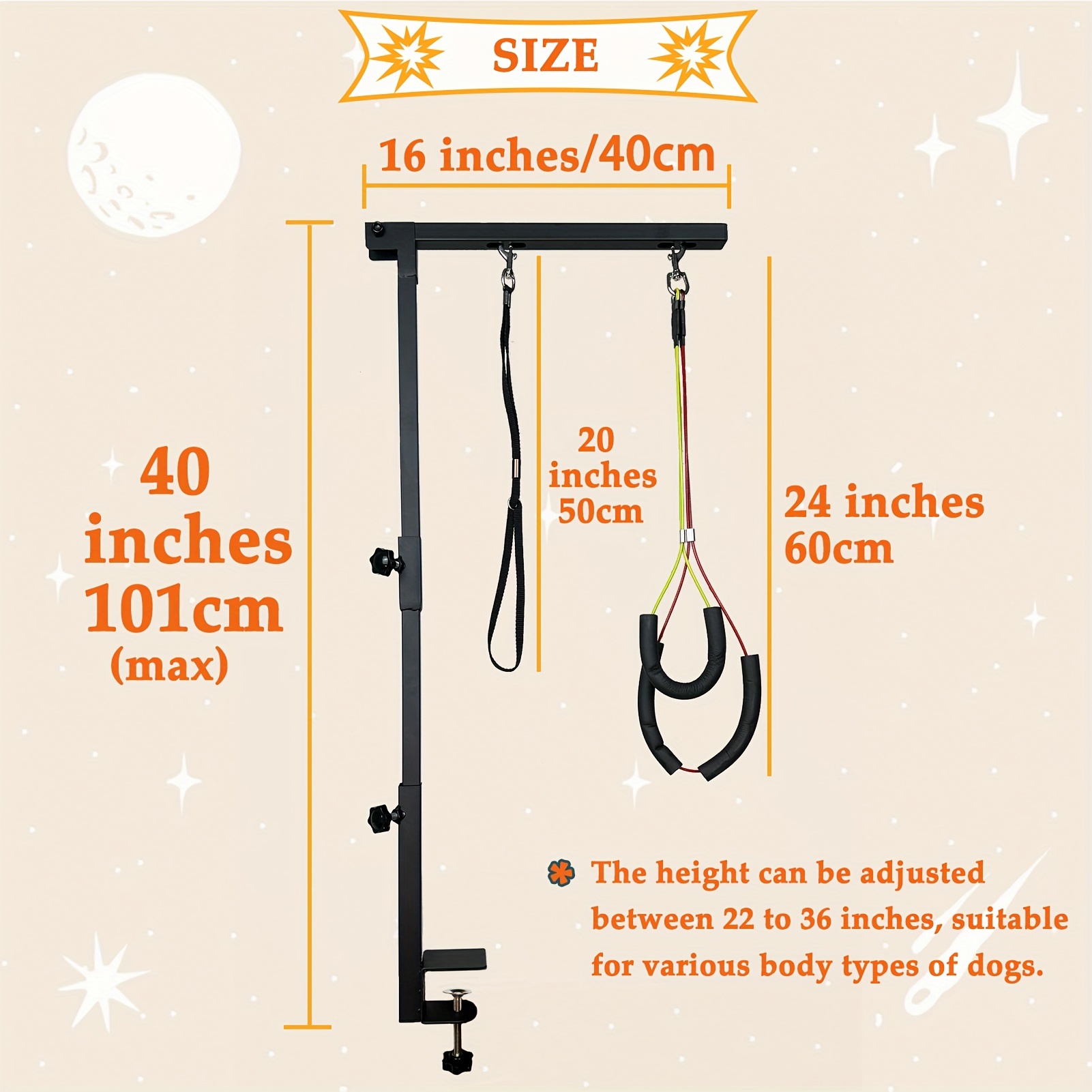 Adjustable 36" Dog Grooming Arm with Clamp - Sturdy Iron, No-Sit Haunch Holder, Three-Section Design for Medium, Small Dogs & Cats, Includes Colorful Ropes for Easy Positioning, Pet Grooming - Image 2