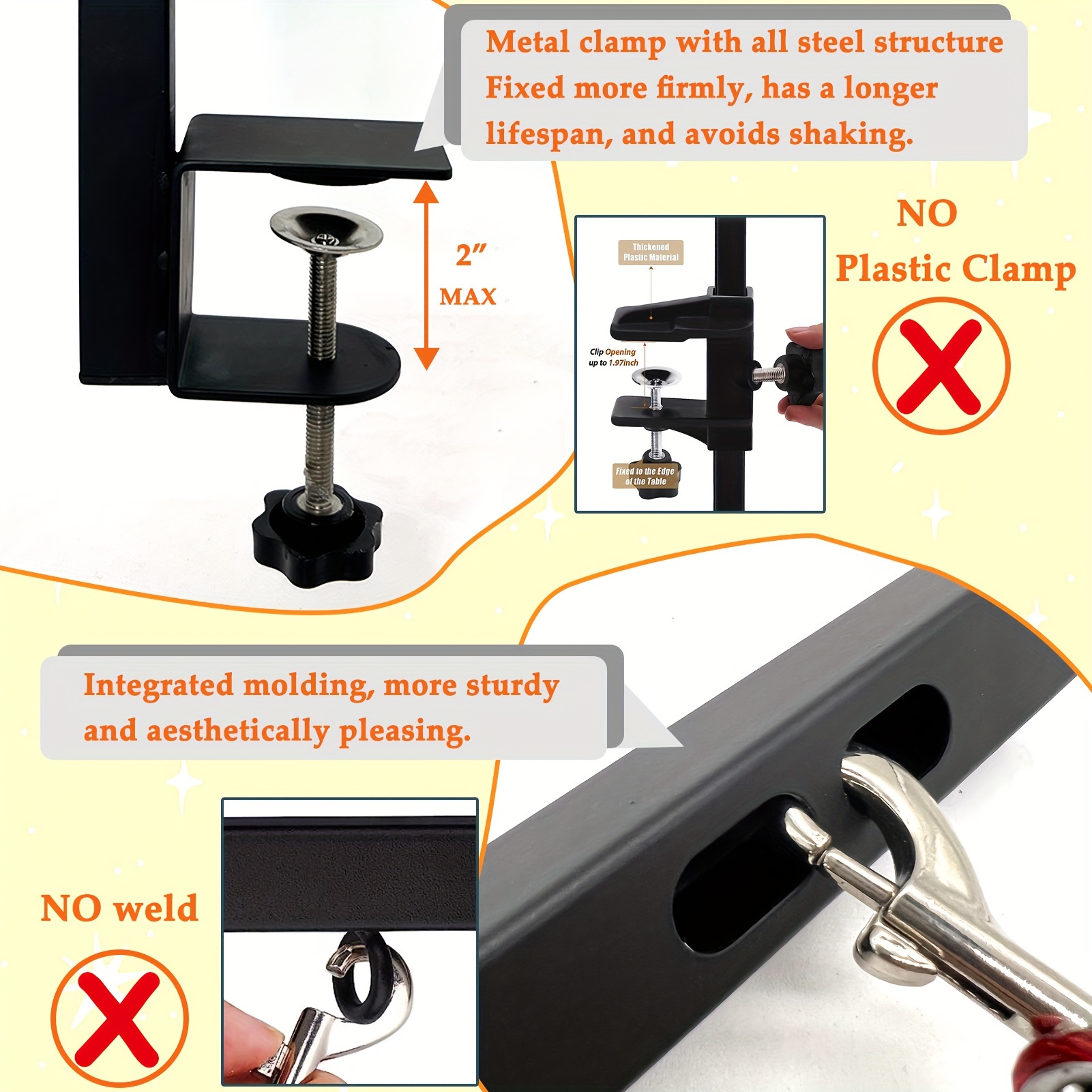 Adjustable 36" Dog Grooming Arm with Clamp - Sturdy Iron, No-Sit Haunch Holder, Three-Section Design for Medium, Small Dogs & Cats, Includes Colorful Ropes for Easy Positioning, Pet Grooming - Image 5