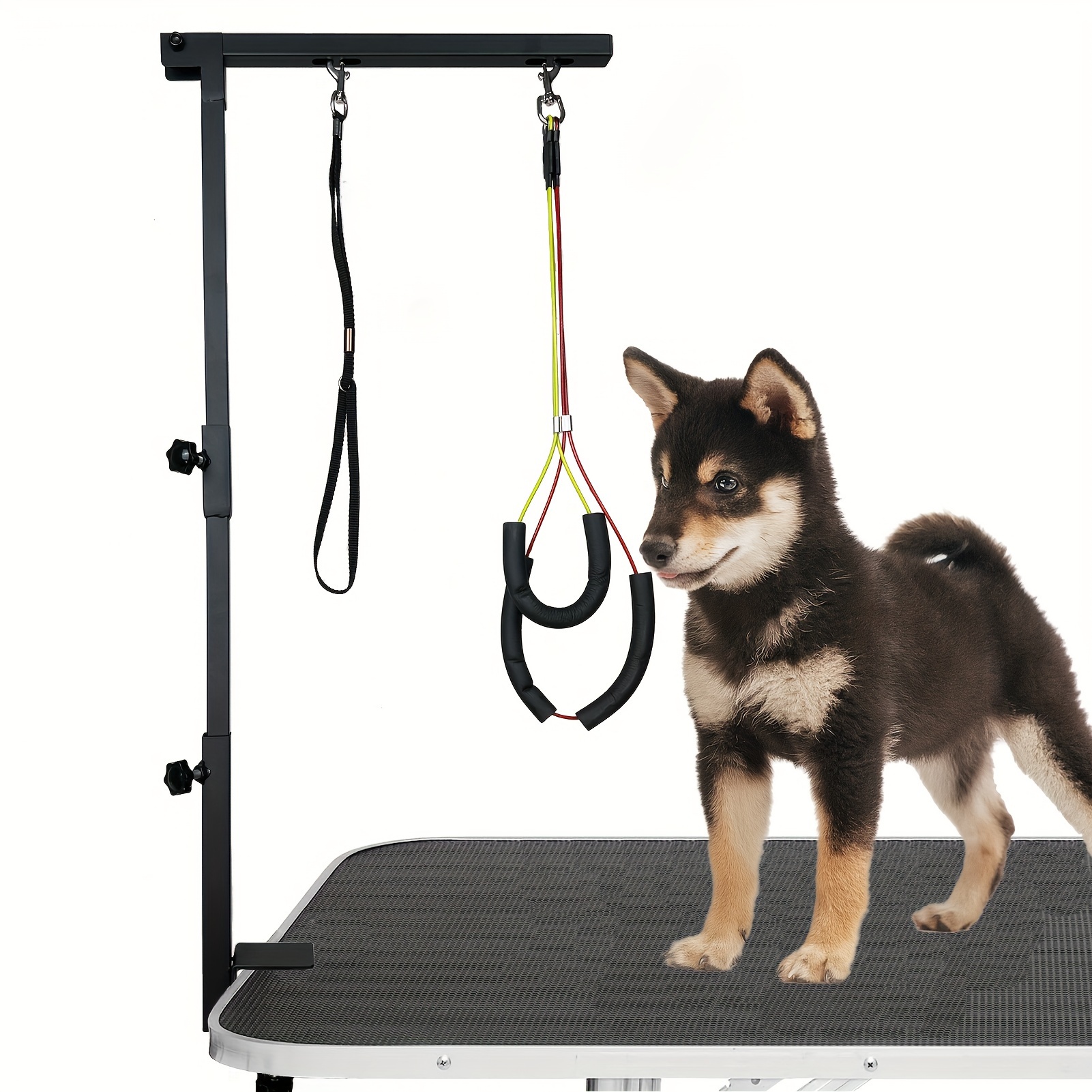 Adjustable 36" Dog Grooming Arm with Clamp - Sturdy Iron, No-Sit Haunch Holder, Three-Section Design for Medium, Small Dogs & Cats, Includes Colorful Ropes for Easy Positioning, Pet Grooming