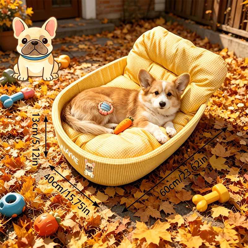 Name/Text Suitable for Small to Medium Dogs & Cats Bed - Thickened Non-Collapsing Plaid Pet Bed with Puppy Name, Assembly, All-Season Cozy Bed for, Suitable for Puppy & Kitty - Image 4