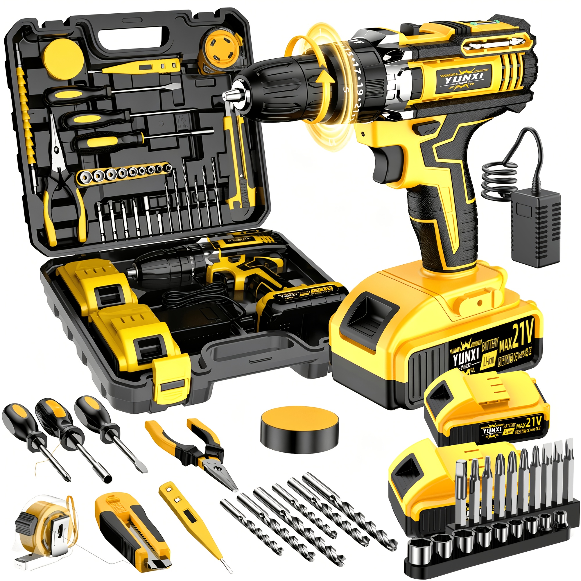 21V Household Multifunctional Cordless Drill, Tool Box Set, Power Tool, Equipped with High-capacity Battery And Fast Charger, Drill Bit, Toolbox (optional). Suitable for Gardening, Home Decoration, Outdoor Maintenance, And DIY Handmade Production. - Image 11