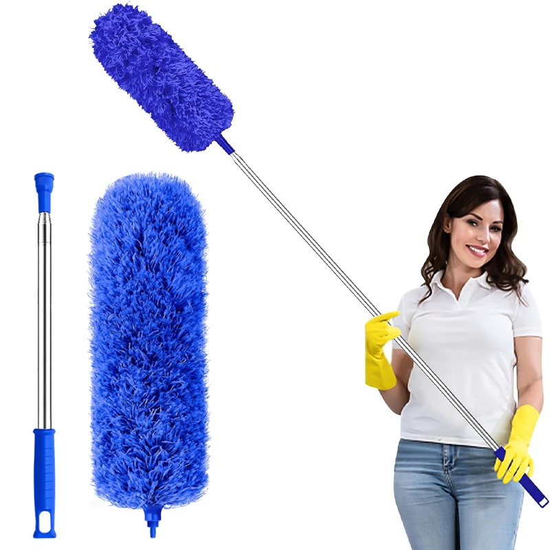 Extendable Microfiber Duster Featuring a Telescopic Pole Available in Lengths of 57, 96, Or 116 Inches, Equipped with a Flexible Head, Ideal for Manually Cleaning High Ceiling Fans, Blinds, Spider Webs, And Vehicles - Image 4