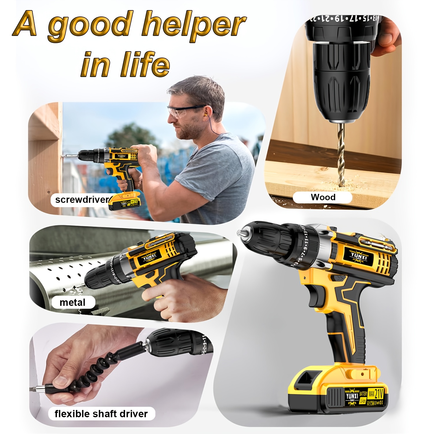 21V Household Multifunctional Cordless Drill, Tool Box Set, Power Tool, Equipped with High-capacity Battery And Fast Charger, Drill Bit, Toolbox (optional). Suitable for Gardening, Home Decoration, Outdoor Maintenance, And DIY Handmade Production. - Image 9