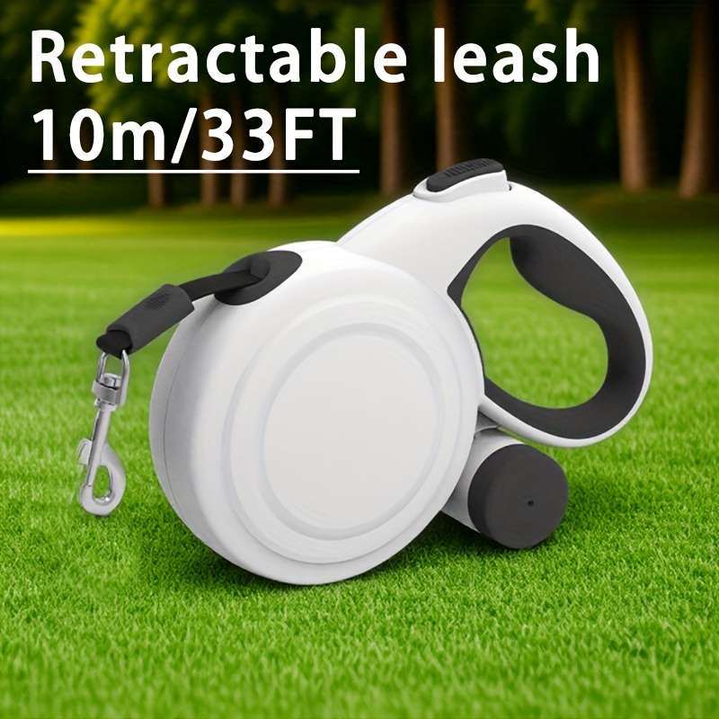33ft Retractable Dog Leash with Reflective Strips, 360° Tangle-Free, One-Button Control & Sturdiness Nylon Material, Long Leash Retractable with Poop Bag Holder for Medium Large Dogs