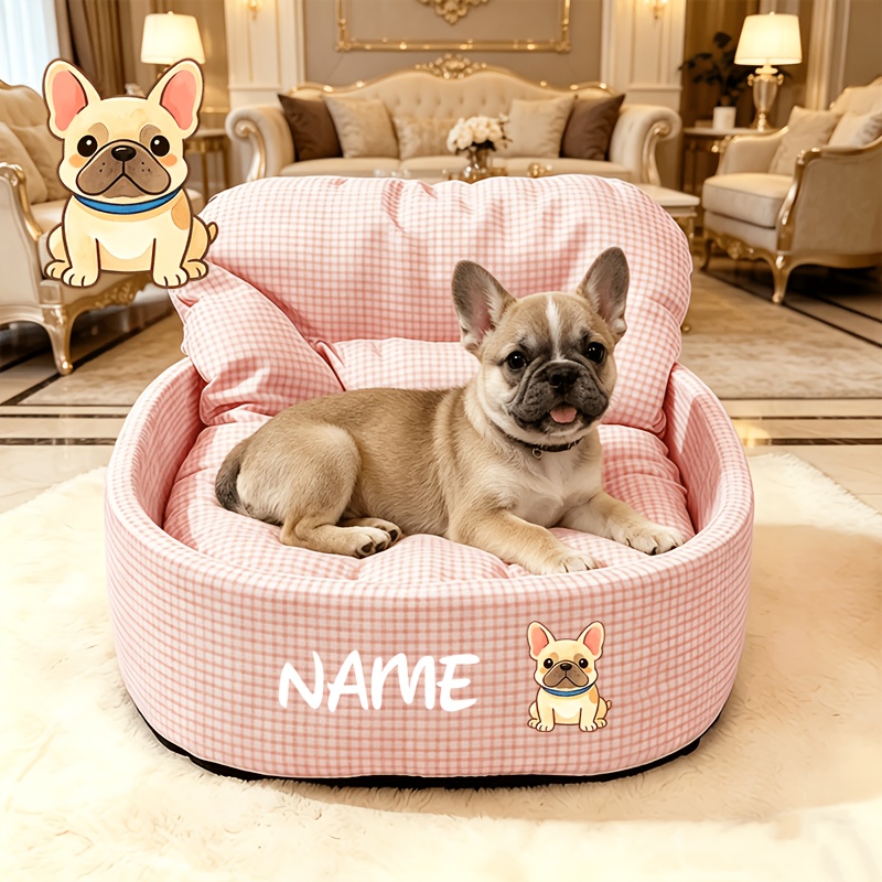 Name/Text Suitable for Small to Medium Dogs & Cats Bed - Thickened Non-Collapsing Plaid Pet Bed with Puppy Name, Assembly, All-Season Cozy Bed for, Suitable for Puppy & Kitty - Image 6