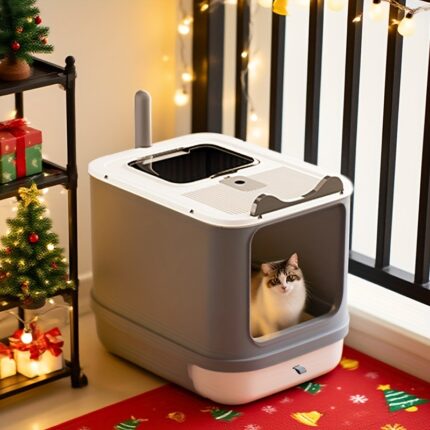 Enclosed Cat Litter Box Furniture Extra for Large Covered Design with Odor Control, High Privacy And Easy Clean Modern Pet Toilet for Multiple Cats for Large Cat Litter Boxes, Garbage Bags, Christmas Halloween Gift for Cat