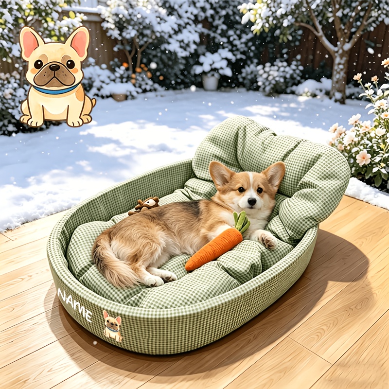 Name/Text Suitable for Small to Medium Dogs & Cats Bed - Thickened Non-Collapsing Plaid Pet Bed with Puppy Name, Assembly, All-Season Cozy Bed for, Suitable for Puppy & Kitty - Image 5
