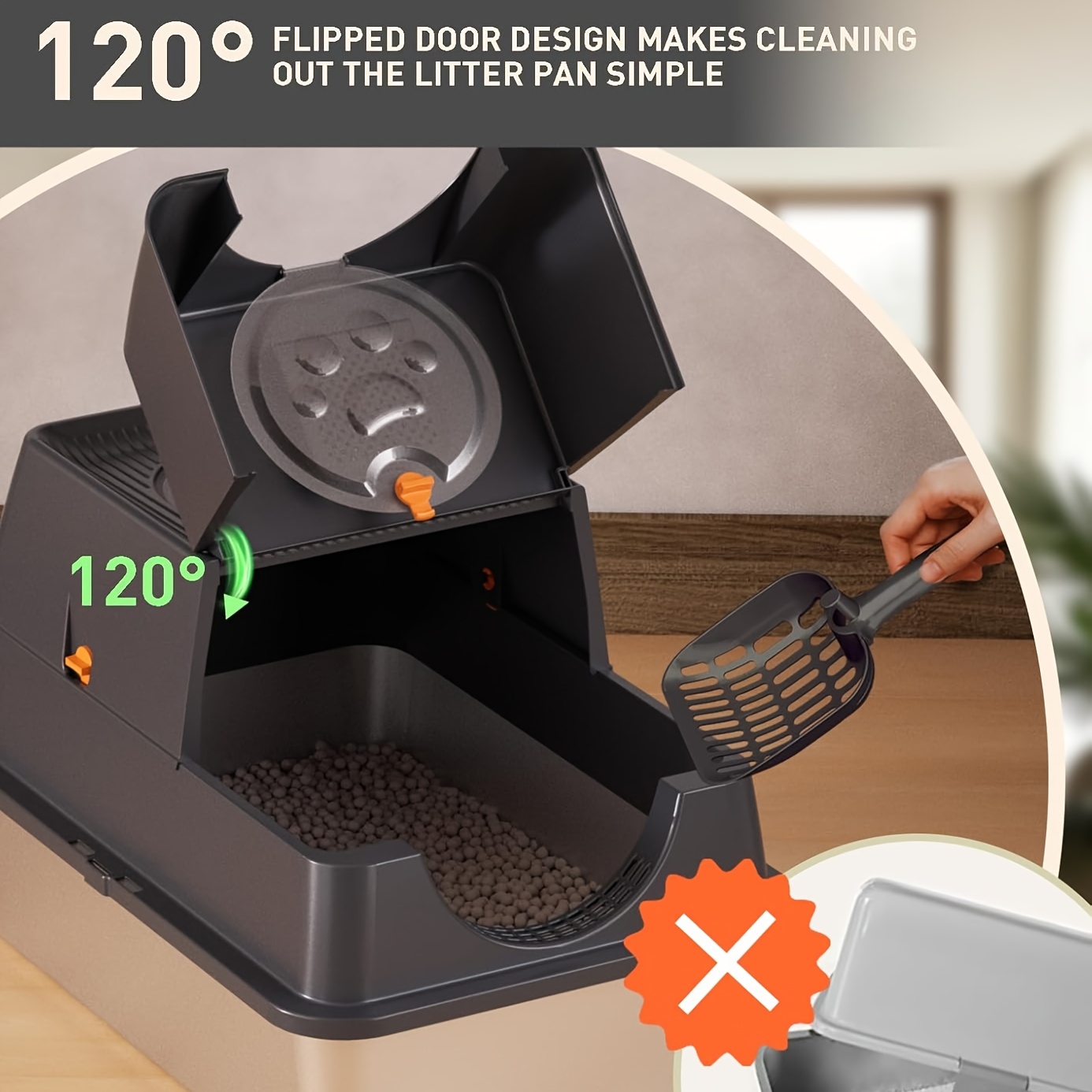 Stainless Steel Cat Litter Box Set, with Deodorizing Block, Featuring An Extra Large 3-in-1 Design with Enclosed/Open Top And Lid, Odorless Litter Pan with High Sides - Image 3