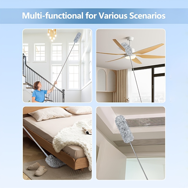 Extendable Microfiber Duster Featuring a Telescopic Pole Available in Lengths of 57, 96, Or 116 Inches, Equipped with a Flexible Head, Ideal for Manually Cleaning High Ceiling Fans, Blinds, Spider Webs, And Vehicles - Image 6