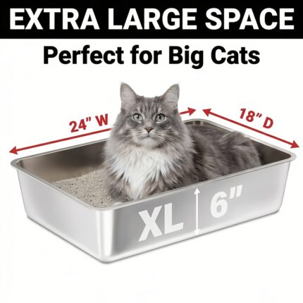 Heavy Duty Large Stainless Steel Cat Litter Box, Rust-Proof, Easy to Clean, for Big Cats and Rabbits, Long-Lasting Durability