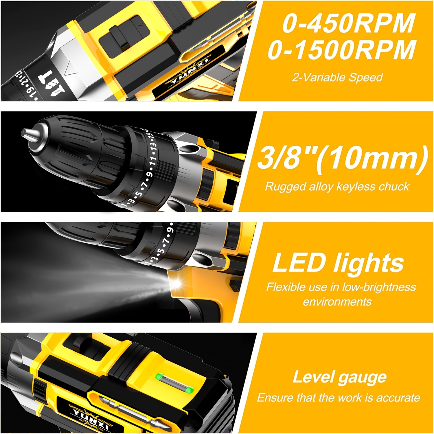21V Household Multifunctional Cordless Drill, Tool Box Set, Power Tool, Equipped with High-capacity Battery And Fast Charger, Drill Bit, Toolbox (optional). Suitable for Gardening, Home Decoration, Outdoor Maintenance, And DIY Handmade Production. - Image 7