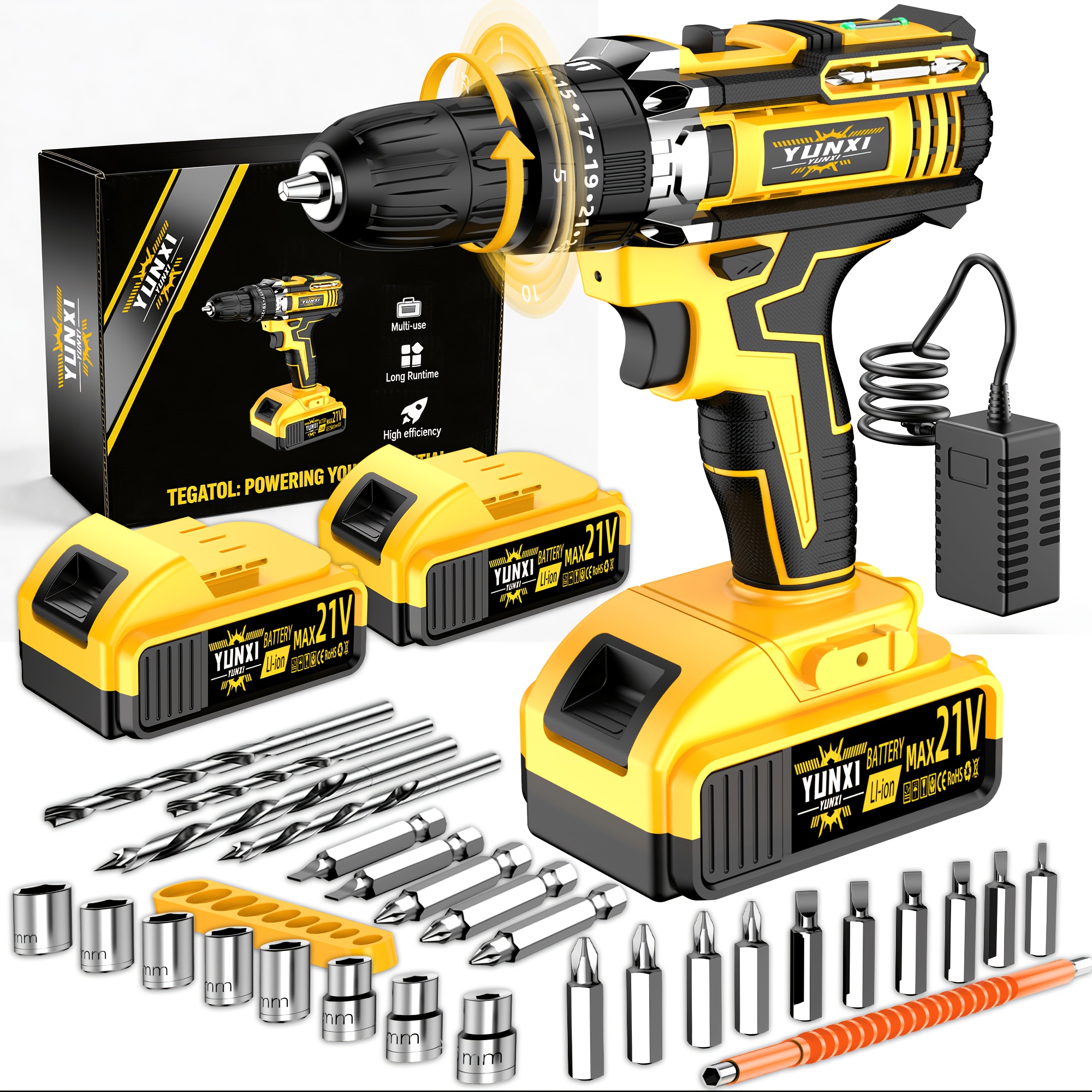 21V Household Multifunctional Cordless Drill, Tool Box Set, Power Tool, Equipped with High-capacity Battery And Fast Charger, Drill Bit, Toolbox (optional). Suitable for Gardening, Home Decoration, Outdoor Maintenance, And DIY Handmade Production. - Image 8