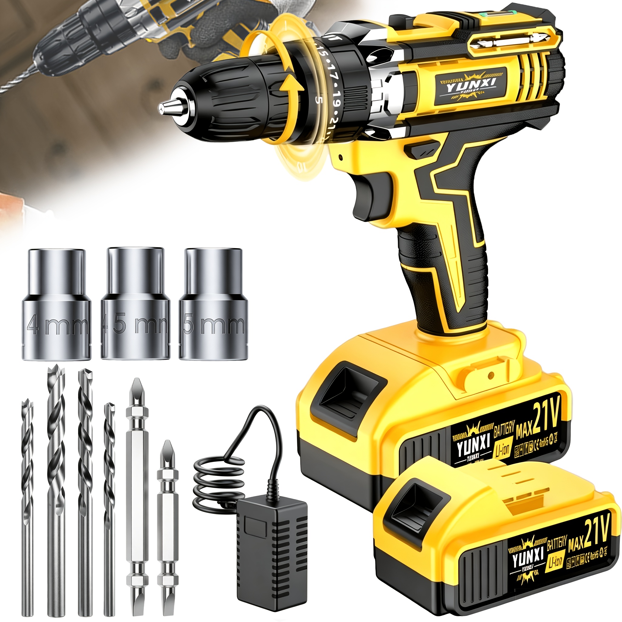 21V Household Multifunctional Cordless Drill, Tool Box Set, Power Tool, Equipped with High-capacity Battery And Fast Charger, Drill Bit, Toolbox (optional). Suitable for Gardening, Home Decoration, Outdoor Maintenance, And DIY Handmade Production. - Image 5
