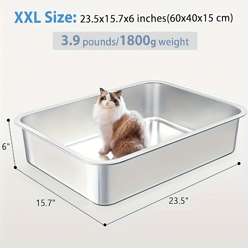 Heavy Duty Large Stainless Steel Cat Litter Box, Rust-Proof, Easy to Clean, for Big Cats and Rabbits, Long-Lasting Durability - Image 3