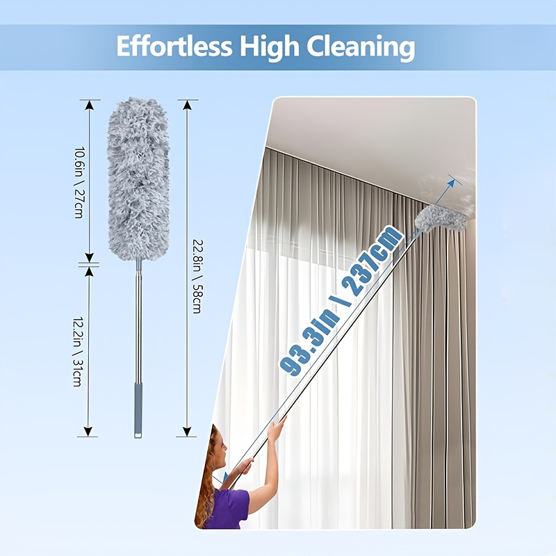Extendable Microfiber Duster Featuring a Telescopic Pole Available in Lengths of 57, 96, Or 116 Inches, Equipped with a Flexible Head, Ideal for Manually Cleaning High Ceiling Fans, Blinds, Spider Webs, And Vehicles - Image 3