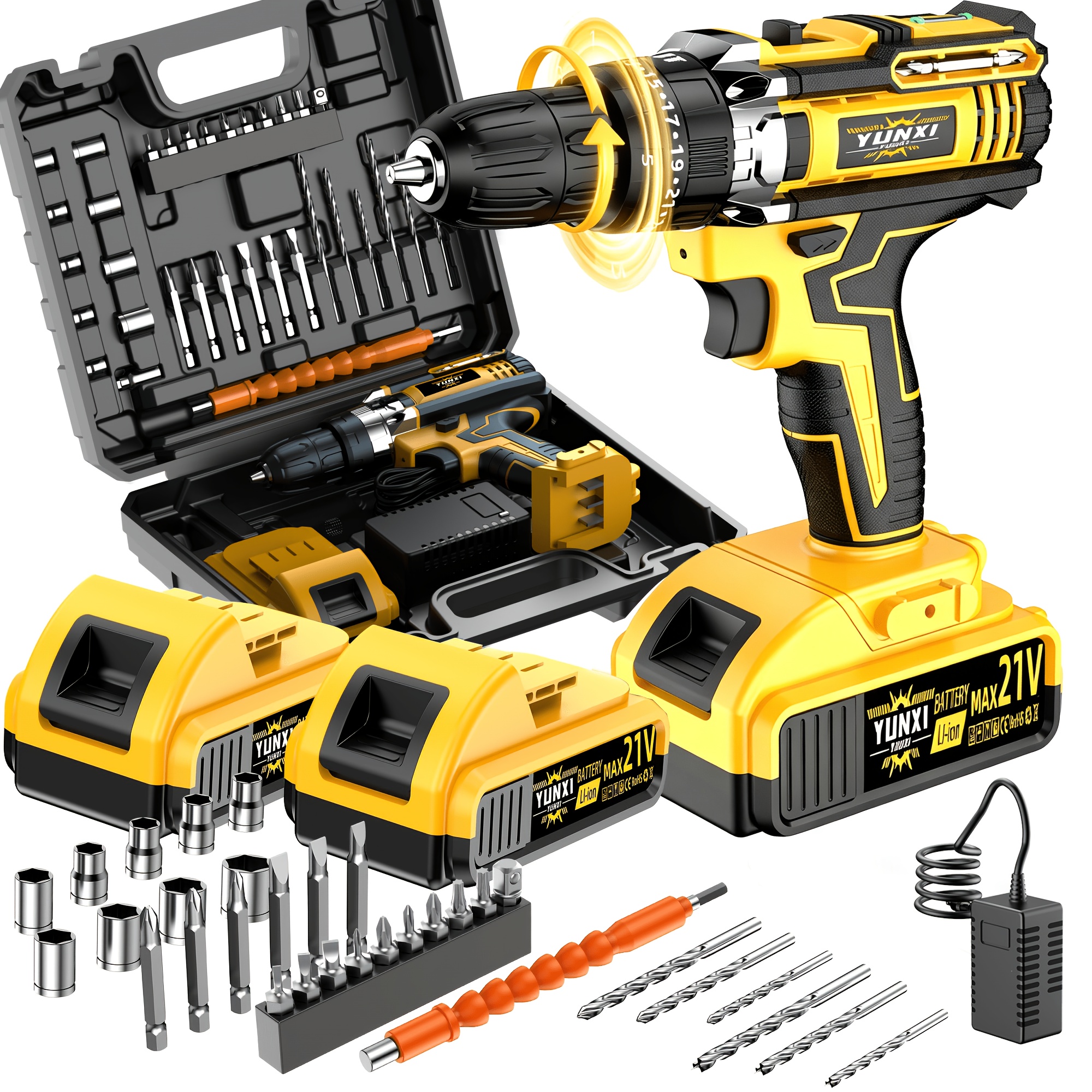 21V Household Multifunctional Cordless Drill, Tool Box Set, Power Tool, Equipped with High-capacity Battery And Fast Charger, Drill Bit, Toolbox (optional). Suitable for Gardening, Home Decoration, Outdoor Maintenance, And DIY Handmade Production. - Image 3