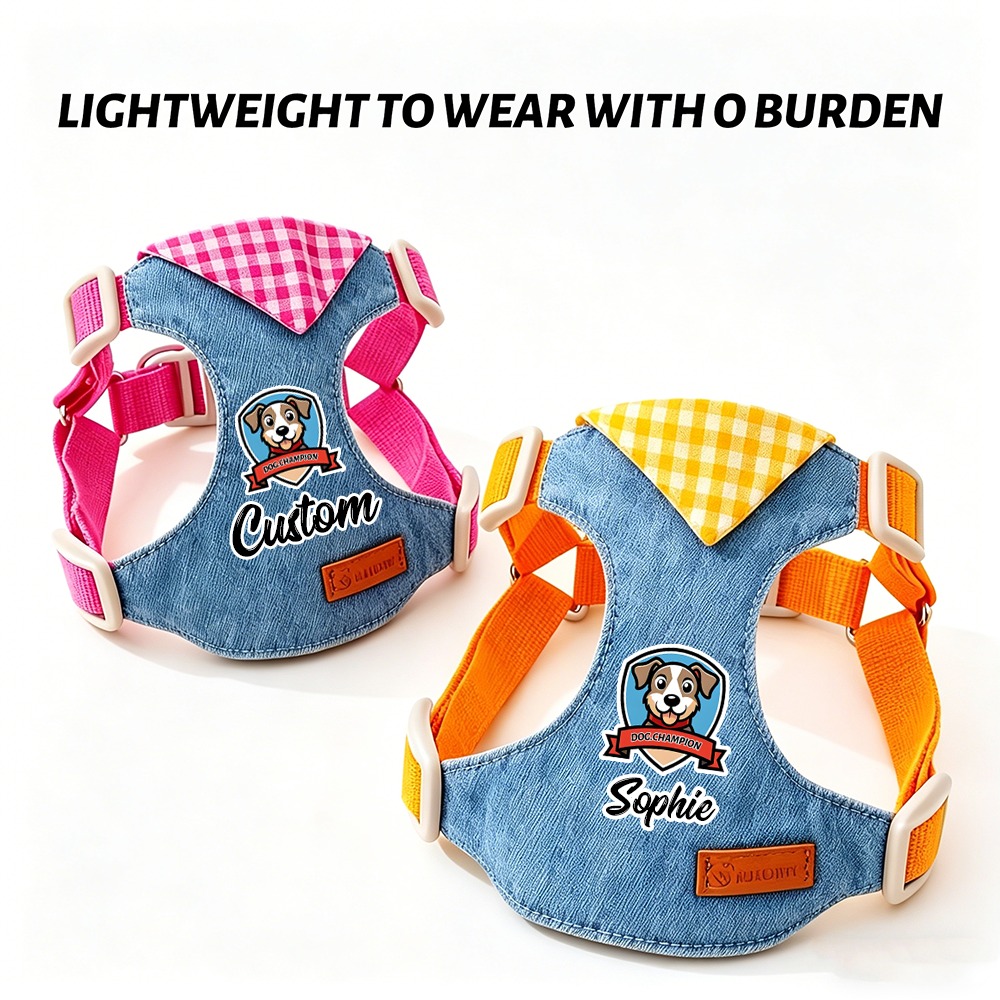 Personalized Fashion Plaid Pet Chest Harness Leash Set, Customizable Exclusive Name, Soft And Skin-Friendly Fabric, Adjustable Tightness to Prevent Escape And Pulling, Versatile for All Seasons, Machine Washable, Lightweight And Burden-Reducing - Image 8