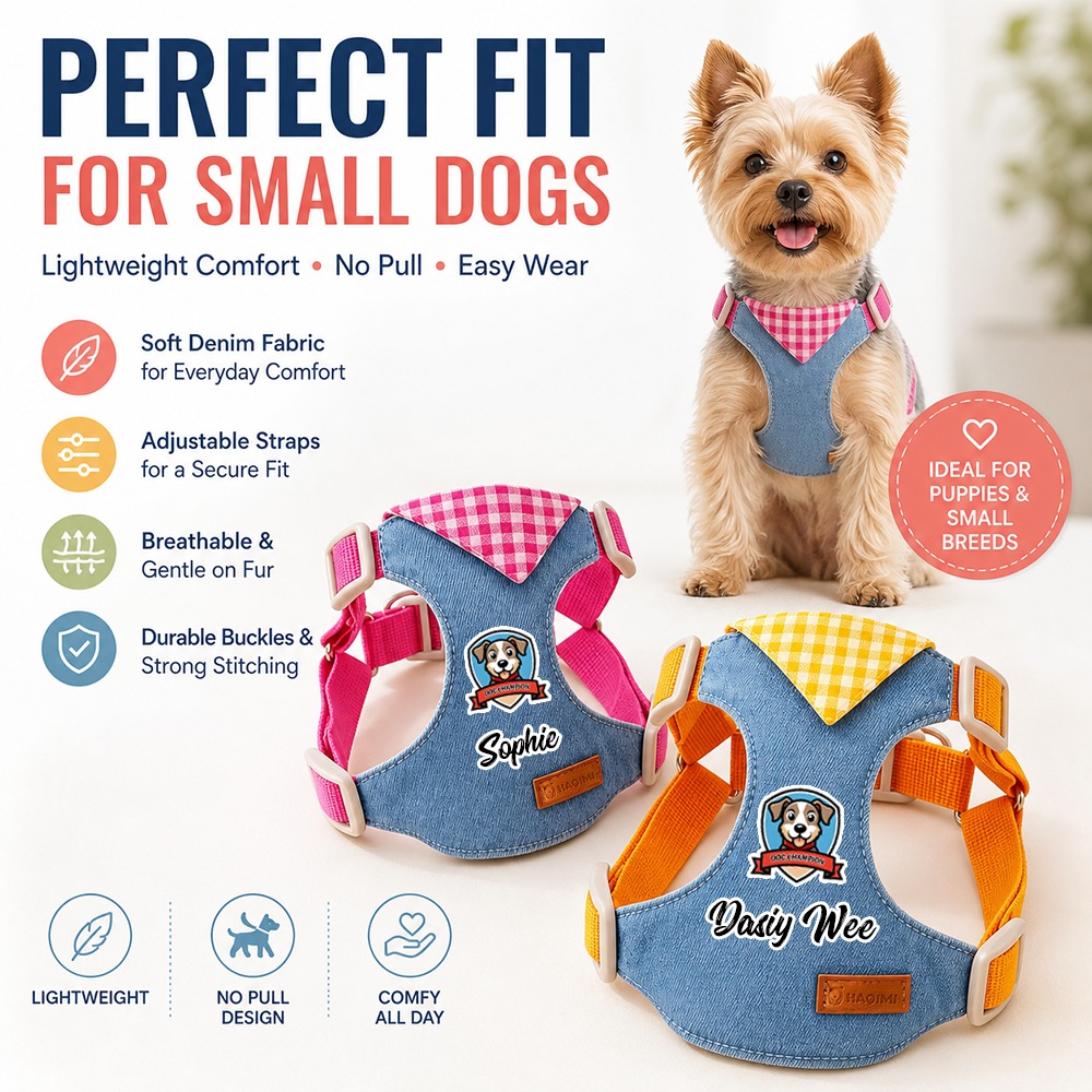 Personalized Fashion Plaid Pet Chest Harness Leash Set, Customizable Exclusive Name, Soft And Skin-Friendly Fabric, Adjustable Tightness to Prevent Escape And Pulling, Versatile for All Seasons, Machine Washable, Lightweight And Burden-Reducing - Image 4