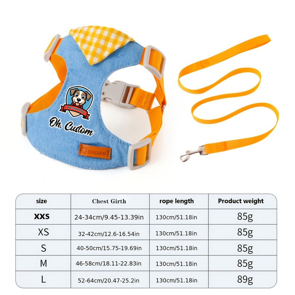 Personalized Fashion Plaid Pet Chest Harness Leash Set, Customizable Exclusive Name, Soft And Skin-Friendly Fabric, Adjustable Tightness to Prevent Escape And Pulling, Versatile for All Seasons, Machine Washable, Lightweight And Burden-Reducing - Image 6