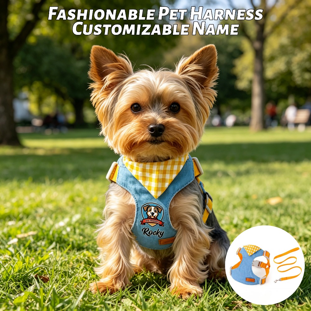 Personalized Fashion Plaid Pet Chest Harness Leash Set, Customizable Exclusive Name, Soft And Skin-Friendly Fabric, Adjustable Tightness to Prevent Escape And Pulling, Versatile for All Seasons, Machine Washable, Lightweight And Burden-Reducing - Image 3