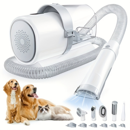 5 in 1 Pet Grooming Kit with Hair Dryer & Vacuum Suction, Low Noise Dog Cat Blower Dryer with Multiple Grooming Tools, Multifunctional Pet Hair Trimmer Brush for Shedding